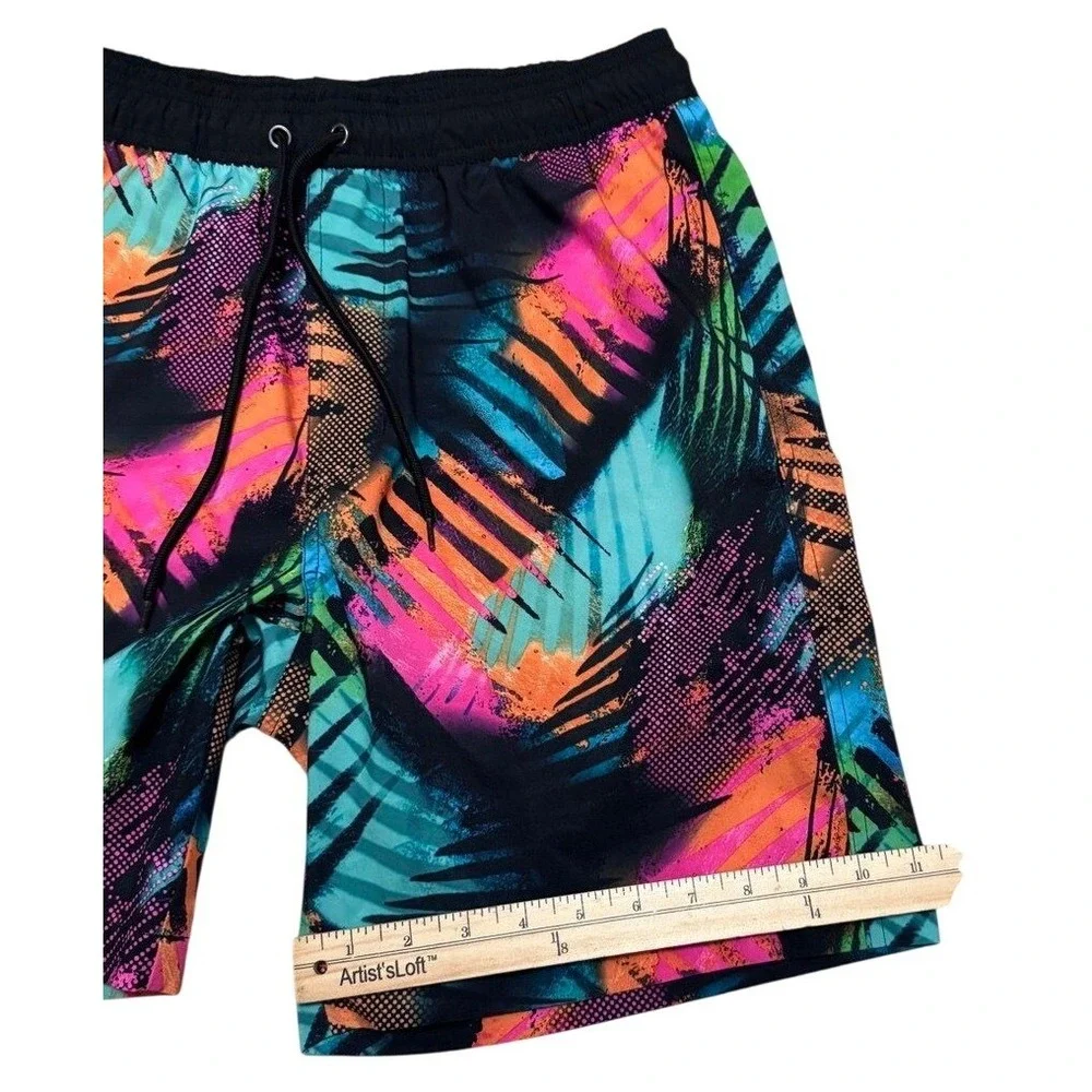 Hot Coals Swim Trunks Mens M Multi‎ Color Tropical Palm Abstract Board Shorts